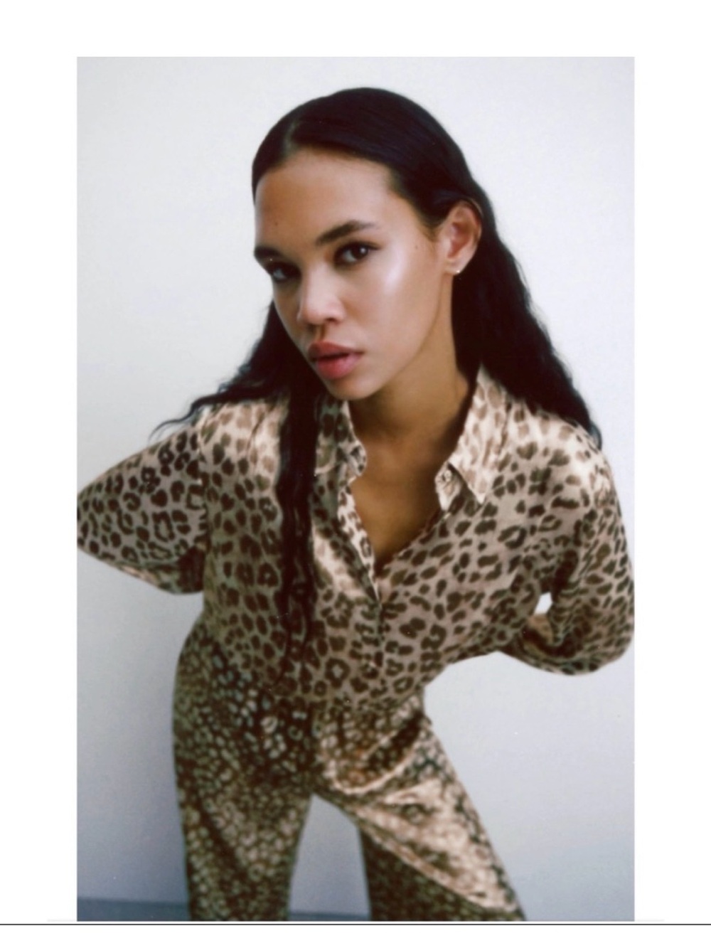 Zara Leopard Print button down long sleeve shirt